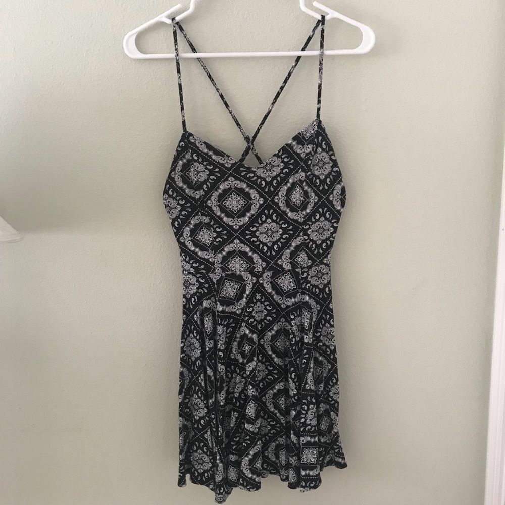 Black and white paisley print cross back dress
